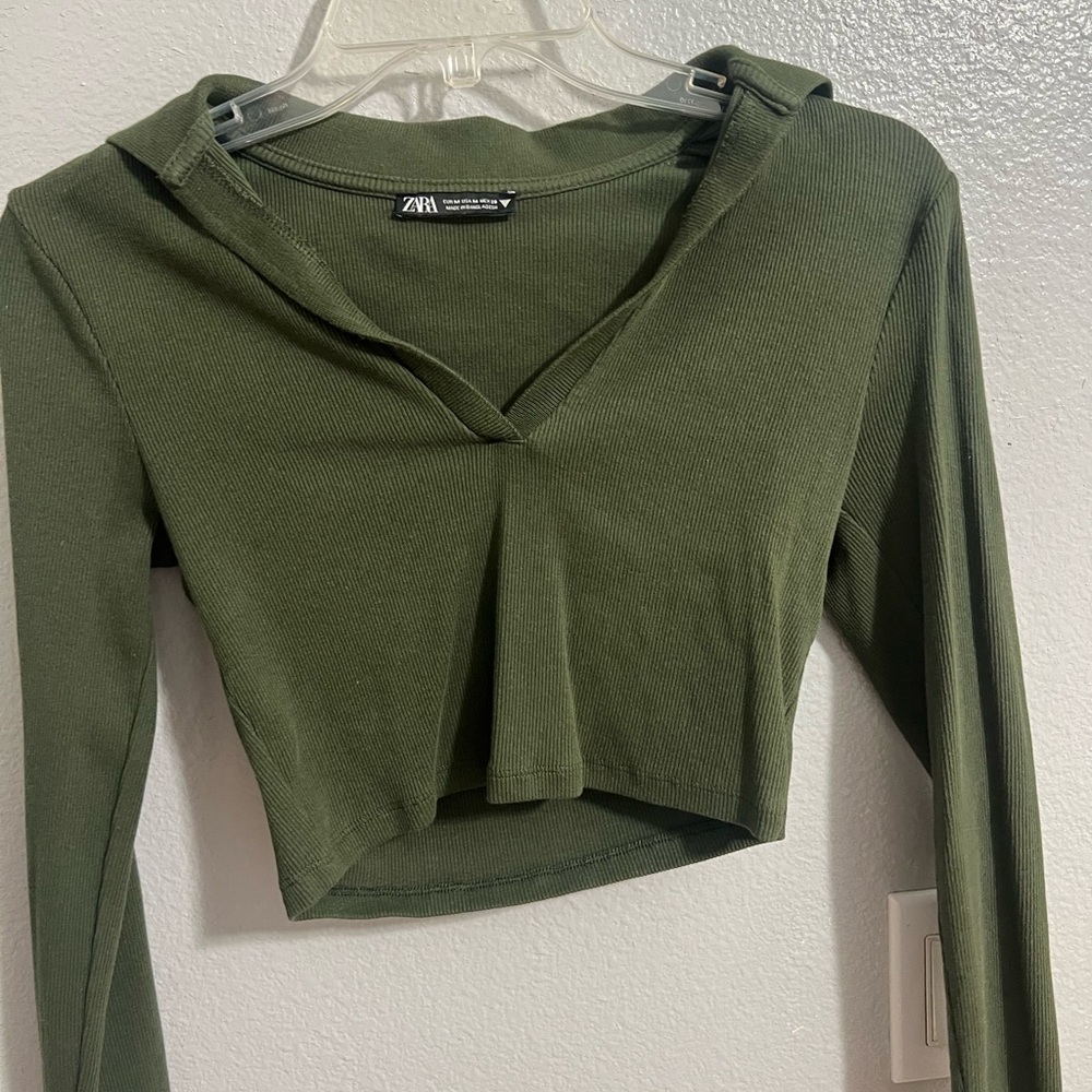 Green Zara collared long sleeve